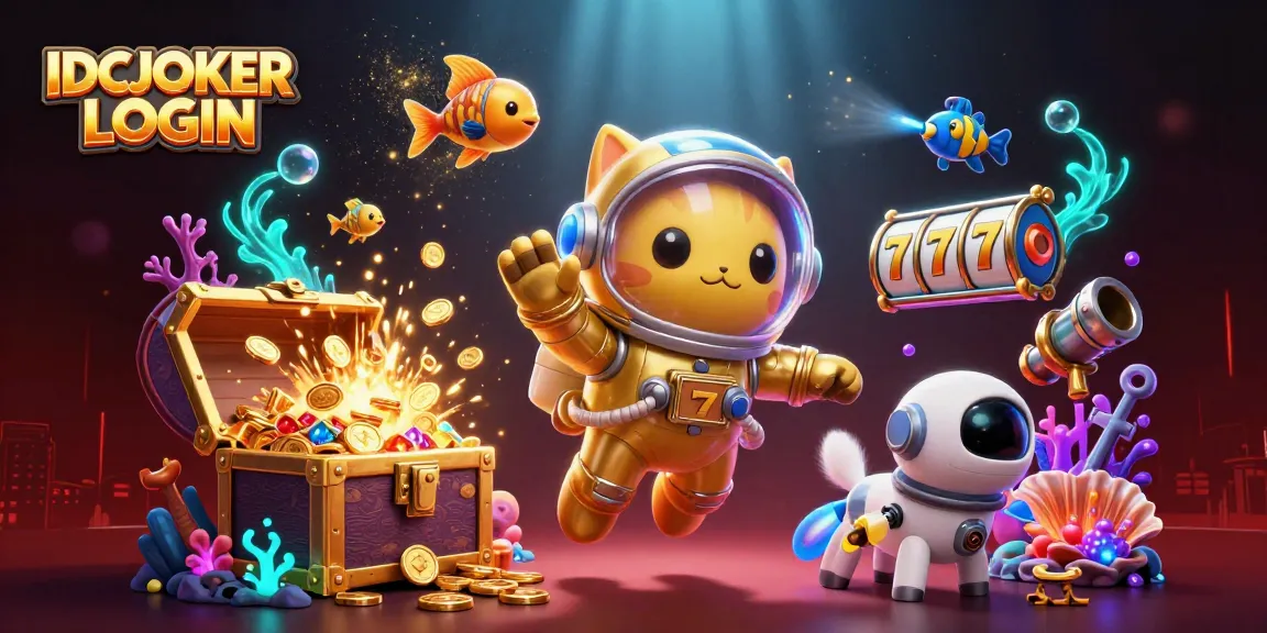 Engage with IDCJOKER LOGIN as you explore a vibrant 3D digital casino illustration featuring exciting gaming elements.