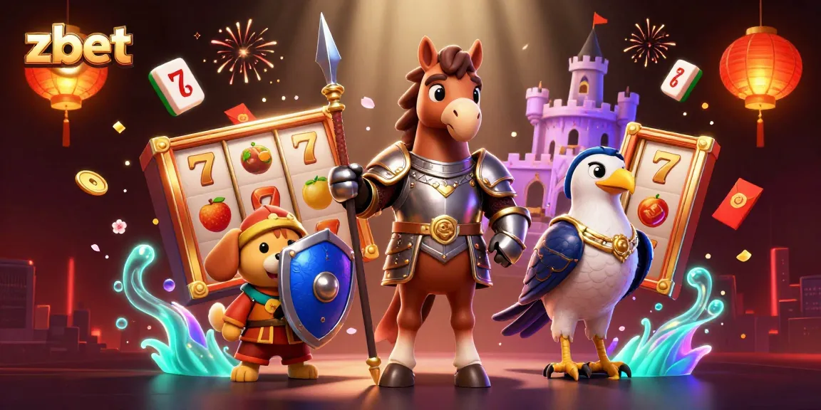Zbet's thrilling casino illustration featuring medieval knight and lively game elements for action-packed fun.