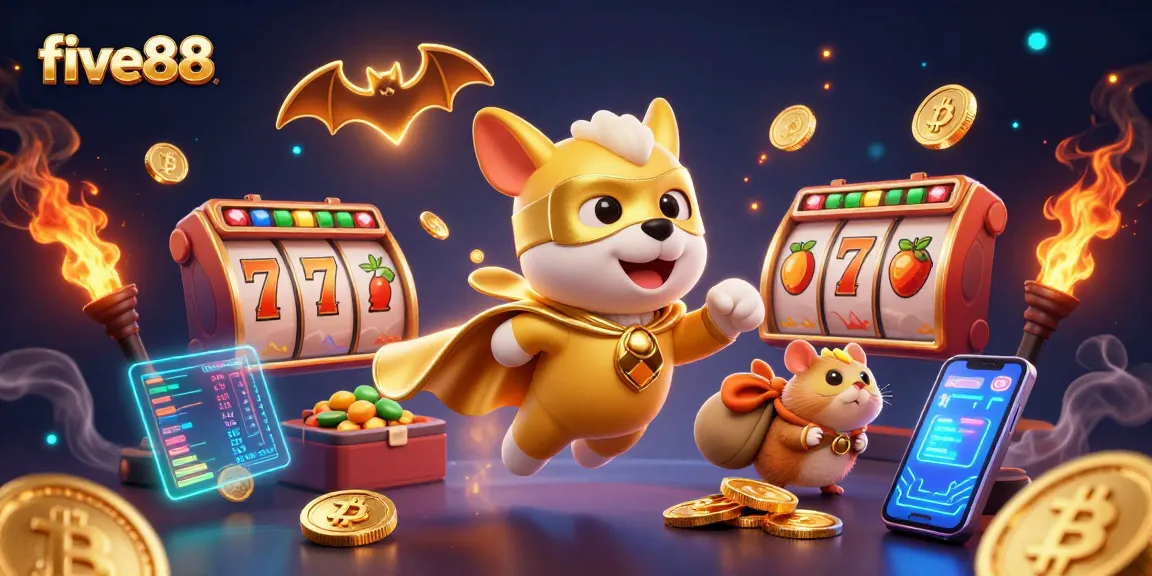 Experience the excitement of five88 with a vibrant casino-themed illustration showcasing thrilling gameplay.