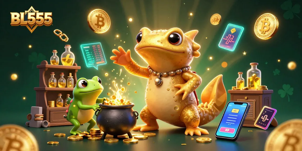 Engage with the vibrant world of BL555, showcasing dynamic characters and digital coins in a rich gambling scene.