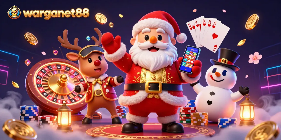 Experience the excitement of warganet88 with Santa and friends celebrating a big casino win!