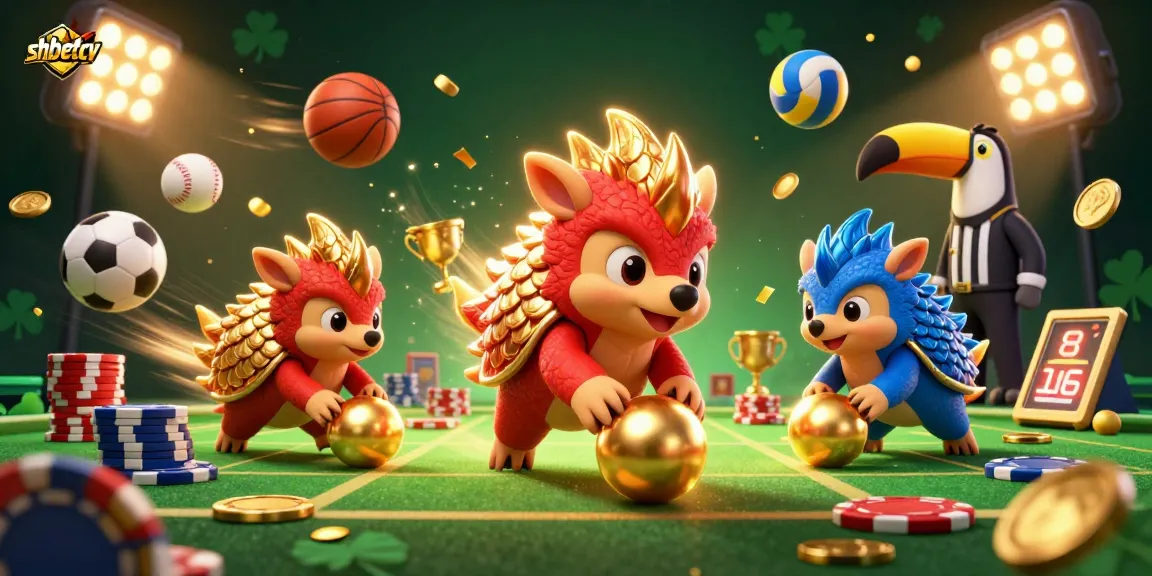 Experience the excitement of shbetcv with dynamic 3D animation of pangolins and vibrant casino elements.