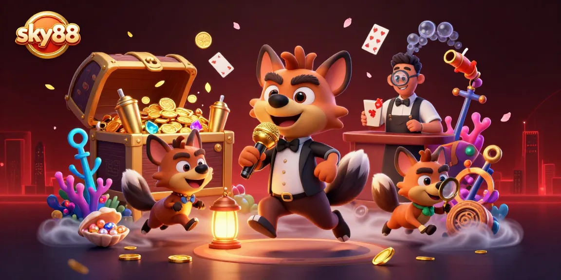 Engage in thrilling gaming with Sky88's lively hyena-run casino club filled with gold and excitement.