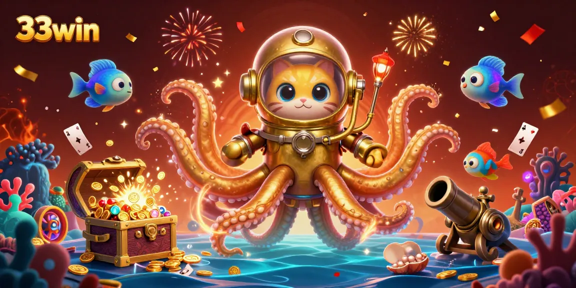 Experience thrilling gaming adventures with 33win amidst a magical underwater treasure scene.