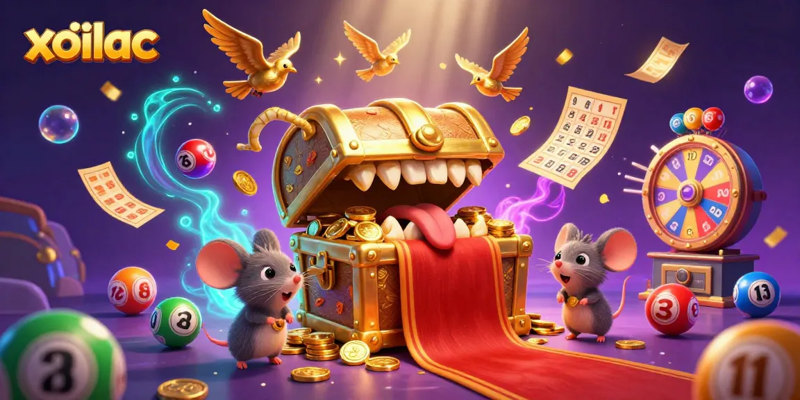 Xoilac invites you to spin your luck with vibrant lottery balls and treasure in this dynamic illustration.