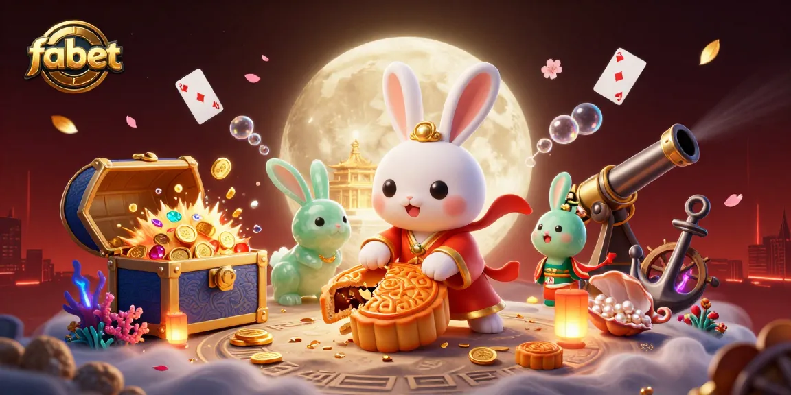 Experience fabet's vibrant online gaming world with a whimsical moon rabbit surrounded by casino elements.