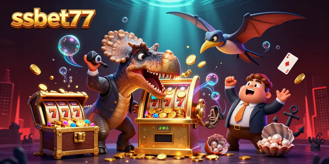 Experience exciting wins at ssbet77 with a thrilling jackpot scene featuring dinosaurs and coins.