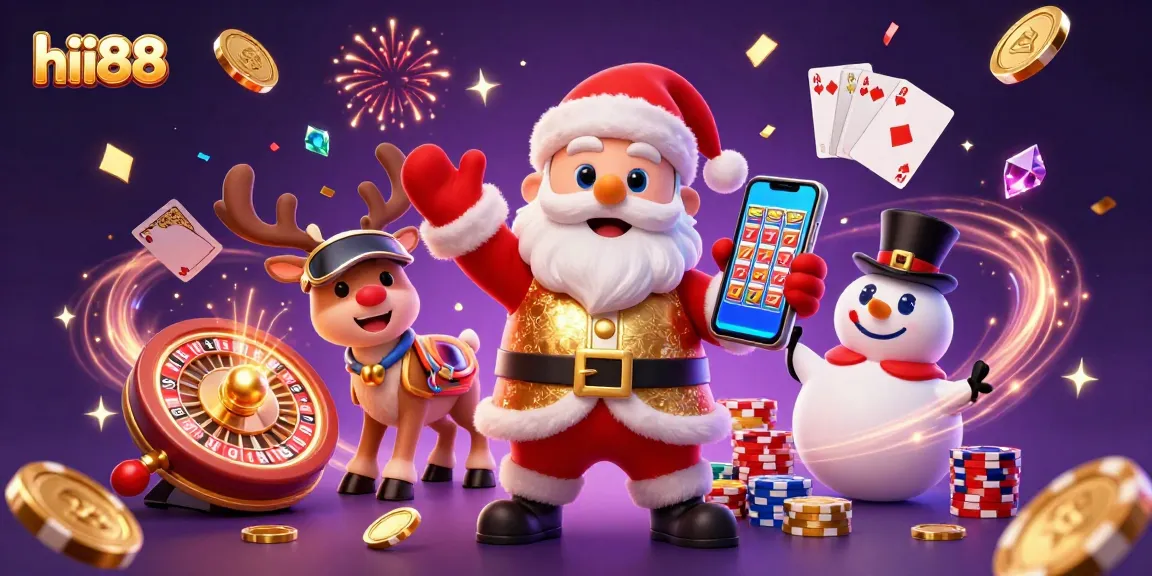 Join the excitement at hii88 casino with Santa, his reindeer, and a snowman celebrating jackpots!