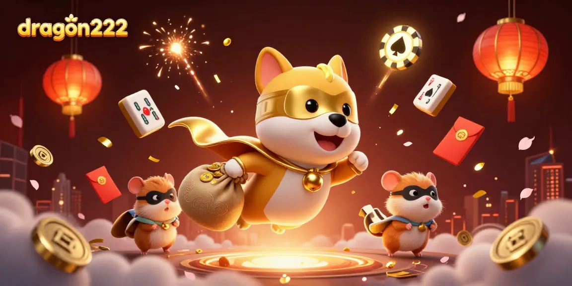 Experience the excitement of dragon222 with animated characters, gold coins, and festive casino elements.